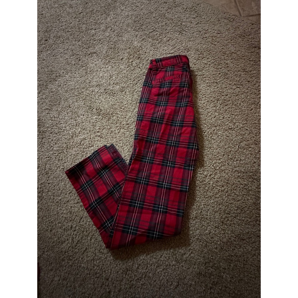 Zumiez Empyre Caelie Straight Crop Pants Red Tartan Plaid Women Size 00 - Picture 5 of 11